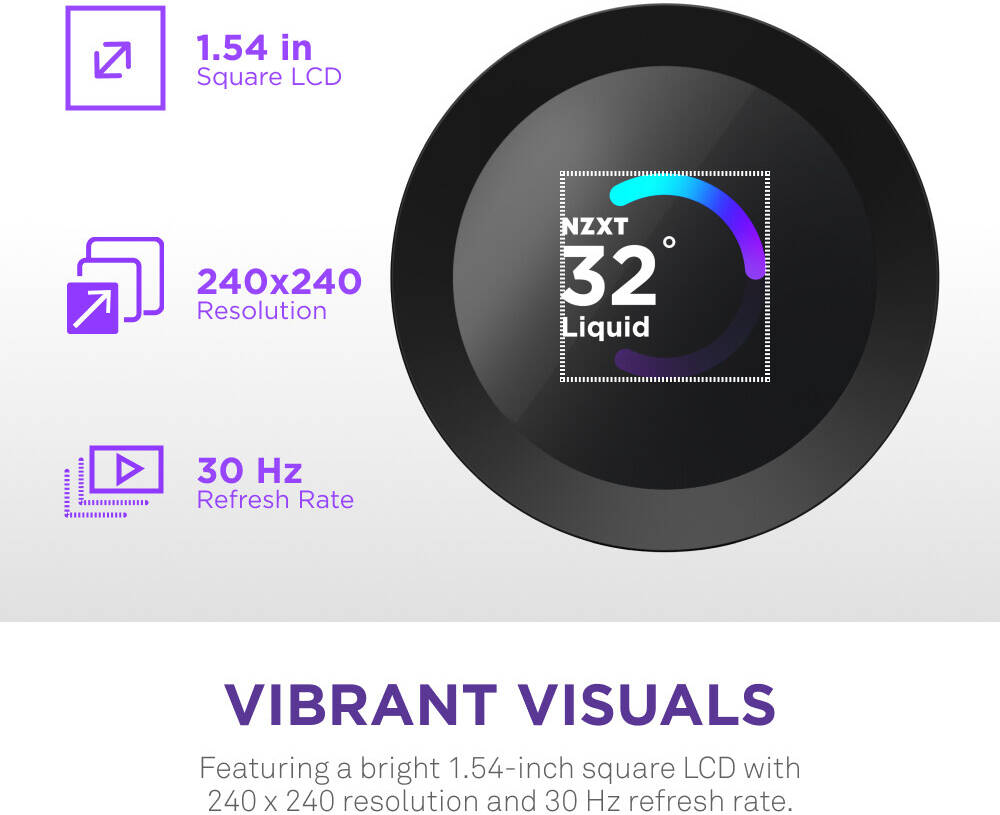 NZXT Kraken Plus 240 RGB Liquid CPU Cooler, 1.54" Transmissive TFT, 262K Color Panel, 240mm Radiator, F240 Fans, 2400 RPM Fan Speed, 75.05 CFM Fan Airflow, Black | RL-KR240-B2 thumbnail 7