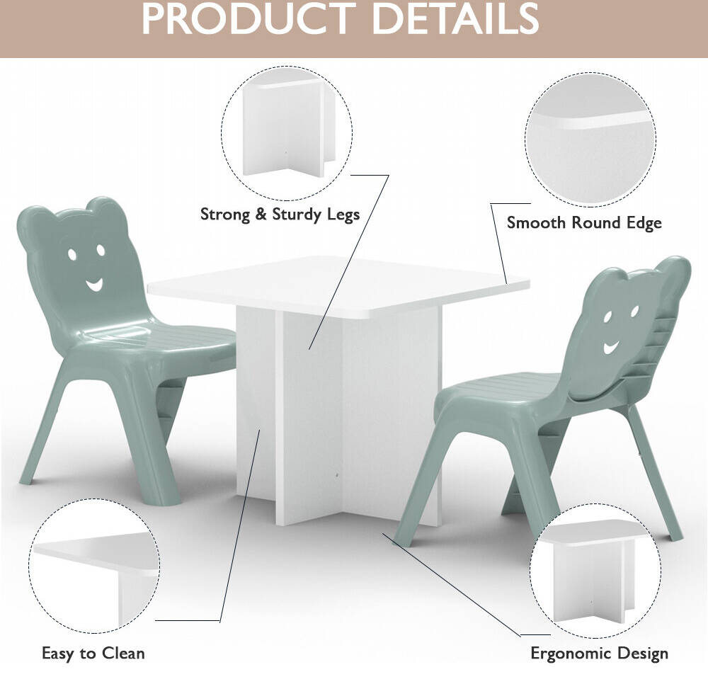 Mahmayi CH01 Combo Child Desk, With 2 Plastic Chair, Built-in Drawer Storage, Easy to Assemble, Light Grey, White | CH01-DK6050-2CH-WH thumbnail 4