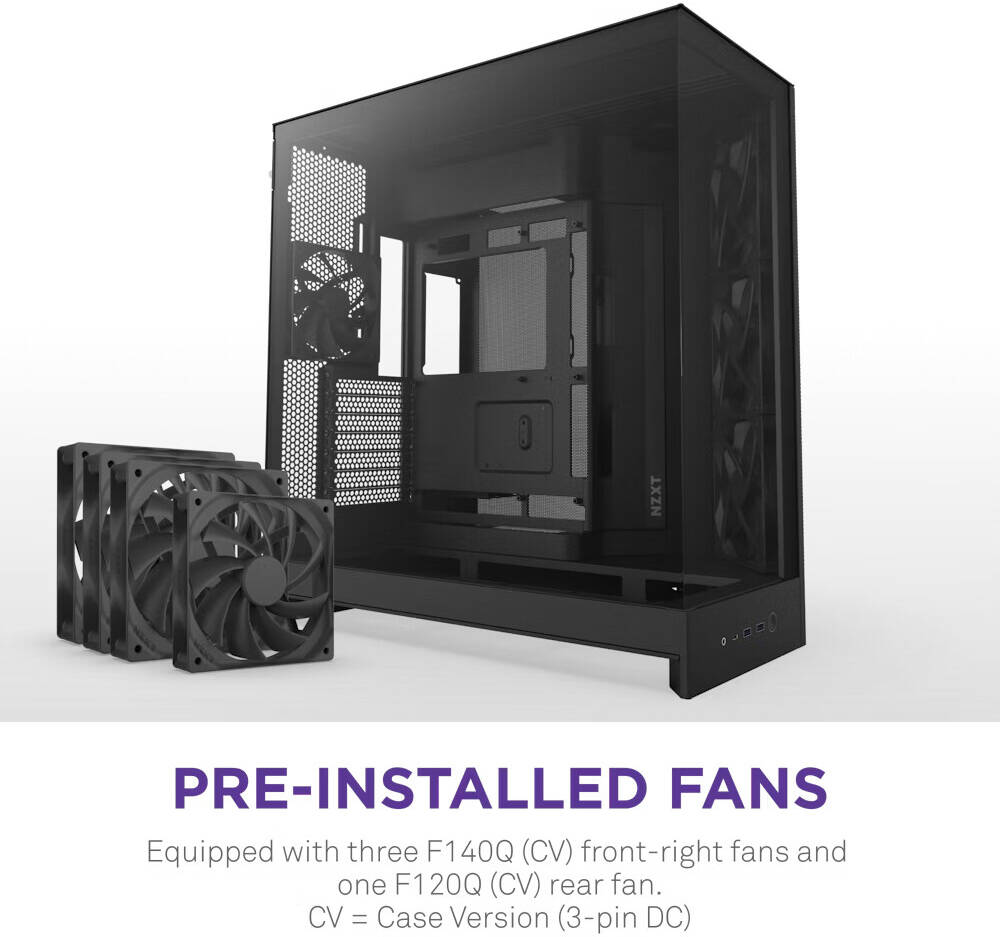 NZXT H9 Flow Dual-Chamber ATX Mid-Tower Case High-Airflow Design with Panoramic Tempered Glass, Supports Dual 360mm Radiators, Up to 10 Fans, E-ATX Compatibility, Black | CM-H92FB-01 thumbnail 3