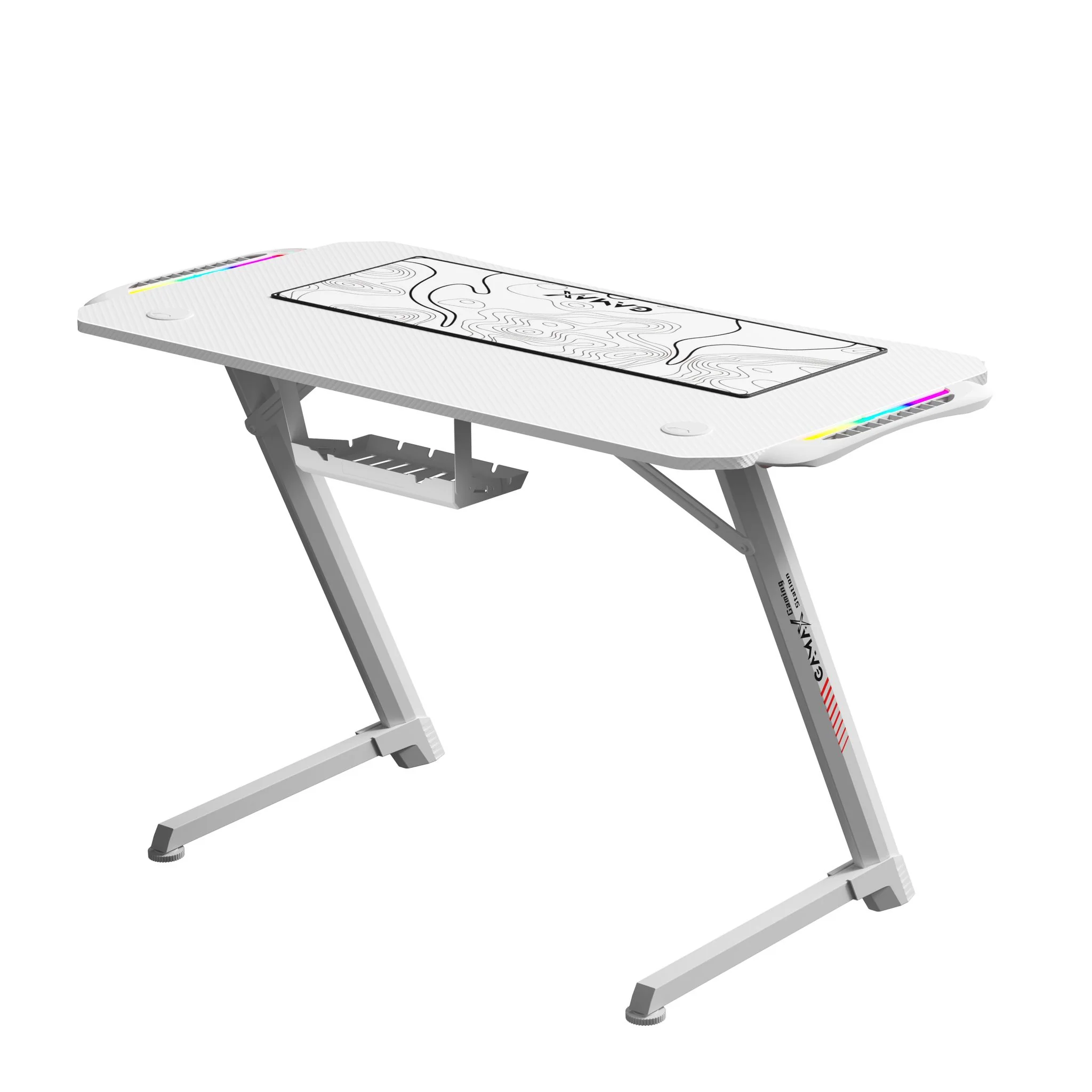 GAMAX Z5-1160 (TD-03)_CARBON FIBER GAMING TABLE 120*60*75CM WITH RGB LIGHT & MOUSEPAD - WHITE - Image 1