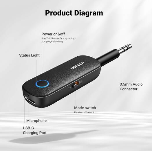 UGREEN CM403 Bluetooth 5.0, 2-in-1 Transmitter And Receiver, Powerful And Crystal-clear Sound, Up To 8 Hours Of Battery Life | 80893 thumbnail 2