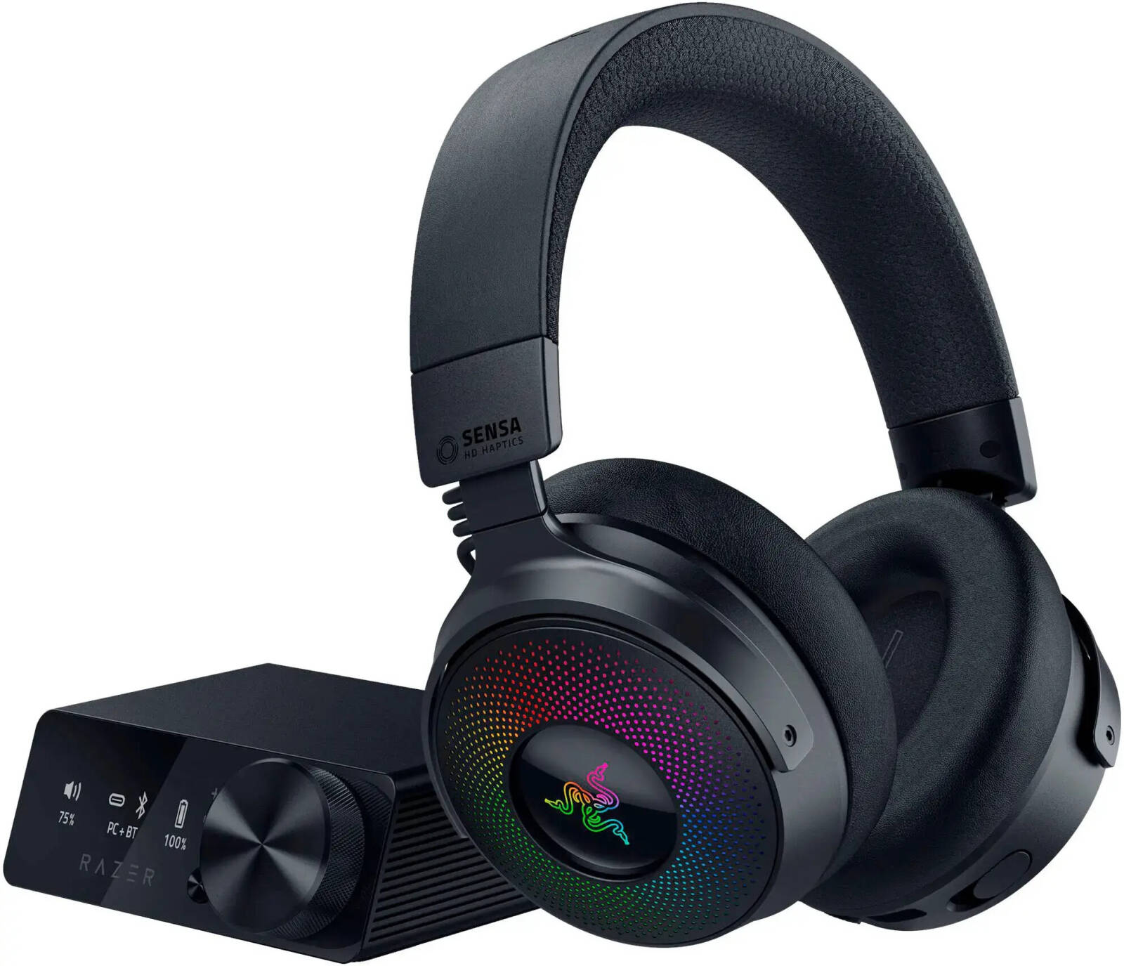 Razer Kraken V4 Pro Wireless Gaming Headphones, 40mm Driver, Razer TriForce Bio-Cellulose Type, Retractable Razer HyperClear Super Wideband Mic, Unidirectional Pick-Up, Black | RZ04-05160100-R3M1 - Image 1