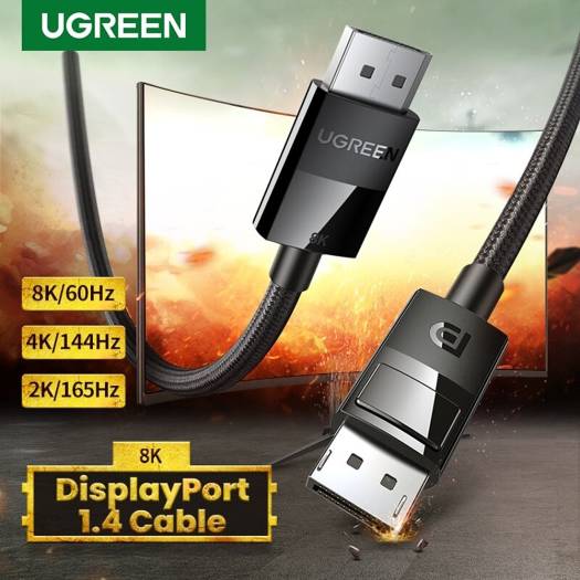 Ugreen DP 1.4 Male to Male Cable, 8K 60hz 4K 144Hz 2K 165Hz, 32.4Gbps Data Transfer, Tin-Plated Oxygen-Free Copper, HD DisplayPort Data Cable, 5m Braided Cable, Black | 80394 thumbnail 2