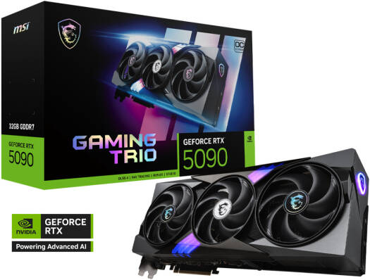 MSI GeForce RTX 5090 Gaming Trio OC Graphics Card, 32GB GDDR7 512-Bit Memory, 2482 MHz Boost Clock, 28 Gbps Memory Speed, 21760 CUDA Cores, PCI Express Gen 5 | 912-V530-024