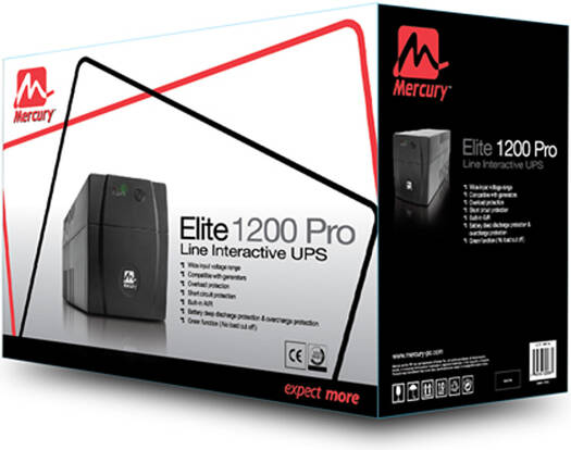 Mercury Elite 1200 Pro Line Interactive UPS, 1200VA/720W, Offline, 4X Universal Socket, 2X 7.5AH Battery, W/ Schuko Power Cord, Black | UP000128 thumbnail 3