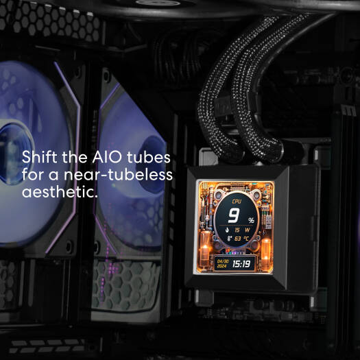 Lian-Li HydroShift LCD 360S AIO Liquid CPU Cooler, 360mm Radiator, 2.88" IPS Display, 3800 RPM Pump Speed, 2500 RPM Fan Speed, 73.14 CFM Airflow, FBD Bearing Type, Black | G89.GHSLCD36SB.00 thumbnail 6