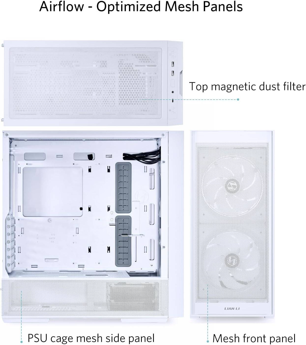 LIAN LI Lancool 206 ATX, RGB Mid-Tower Gaming PC Case, Tempered Glass Side Panel, Mesh Front Panel Mid-Tower Chassis w/ 2 ARGB PWM Fans Pre-Installed, USB Type-C Port, White| G99.LAN206RW.00 thumbnail 4