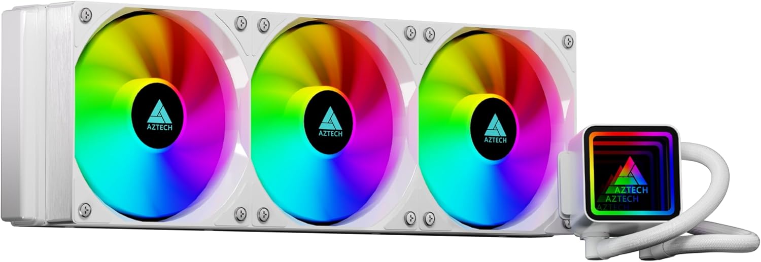 AZTECH 360mm AIO Liquid CPU Cooler White Triple PWM ARGB Fans Infinite Mirror Pump Copper Base 280W TDP High Performance Water Cooling for Gaming PC Intel LGA1700 AMD AM5 AM4 - Image 1