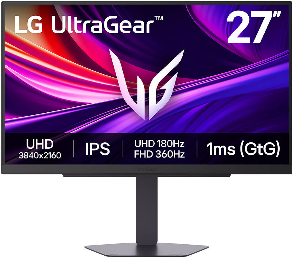LG UltraGear G8 Gaming Monitor, 27" IPS Display, 4K UHD Resolution, 180Hz Refresh Rate, 1ms (GtG @ Faster) Response Time, NVIDIA G-Sync & AMD FreeSync Premium Pro, Black | 27G810A-B - Image 1
