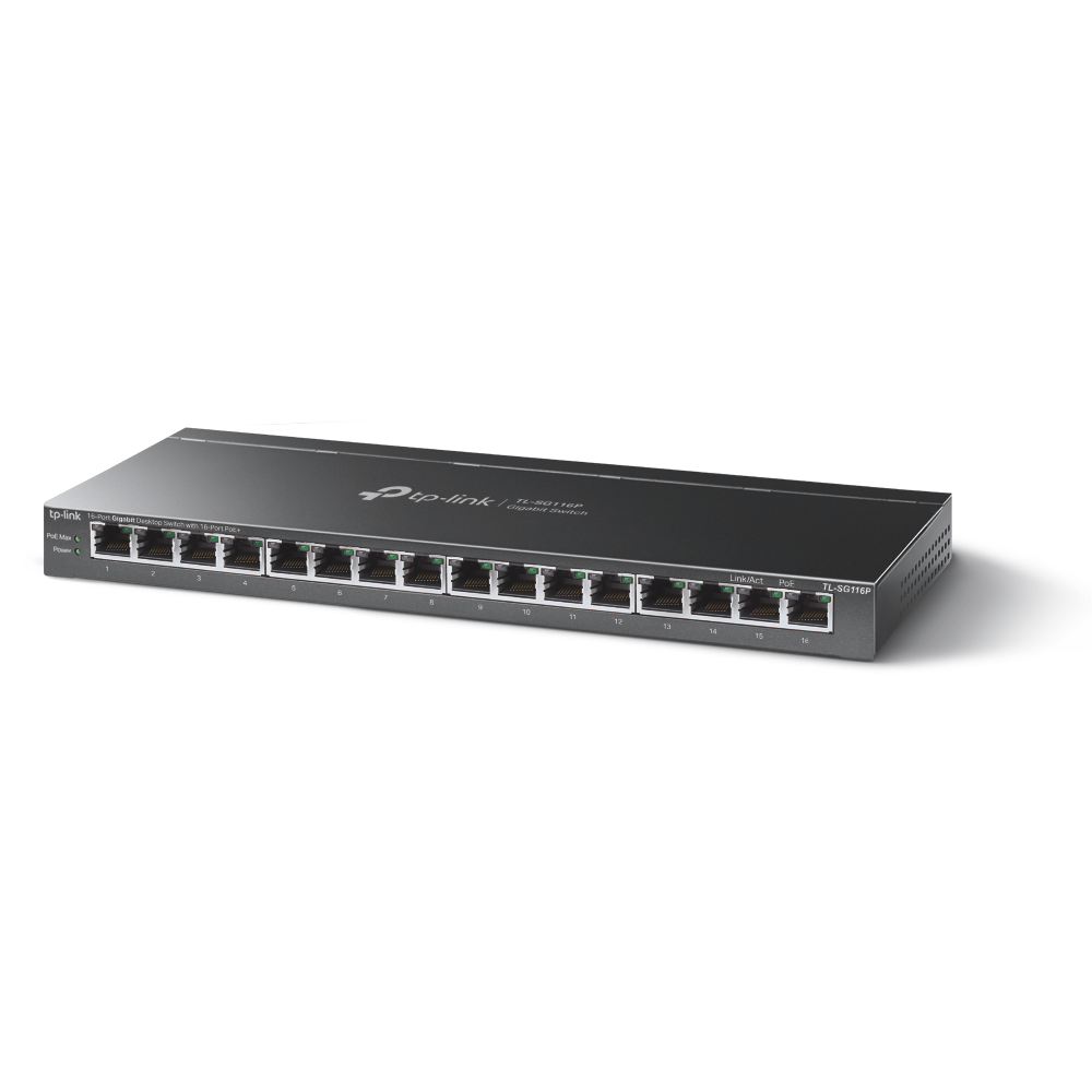 TP-Link 16-Port Gigabit Desktop Switch, 16× 10/100/1000 Mbps RJ45 Ports, Port Polarization, 120W PoE Budget, Up to 820 Transmission Distance, Isolation Mode & Priority Mode, Black | TL-SG116P thumbnail 2