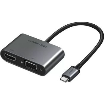 Ugreen USB-C to VGA + HDMI + USB 3.0 Converter 4K Adapter, With PD Charging, 100W, Thunderbolt 3, 5 Volts, Silver | 50505 - Image 1