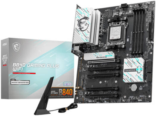 MSI B840 Gaming Plus WiFi AM5 ATX Motherboard, AMD B840 Chipset, 4x DDR5 UDIMM Slots, Up to 256GB Max Memory, 5x PCIe x16 Slots, 2x M.2 Slots, WiFi & BT Connectivity | 911-7E57-002 - Image 1