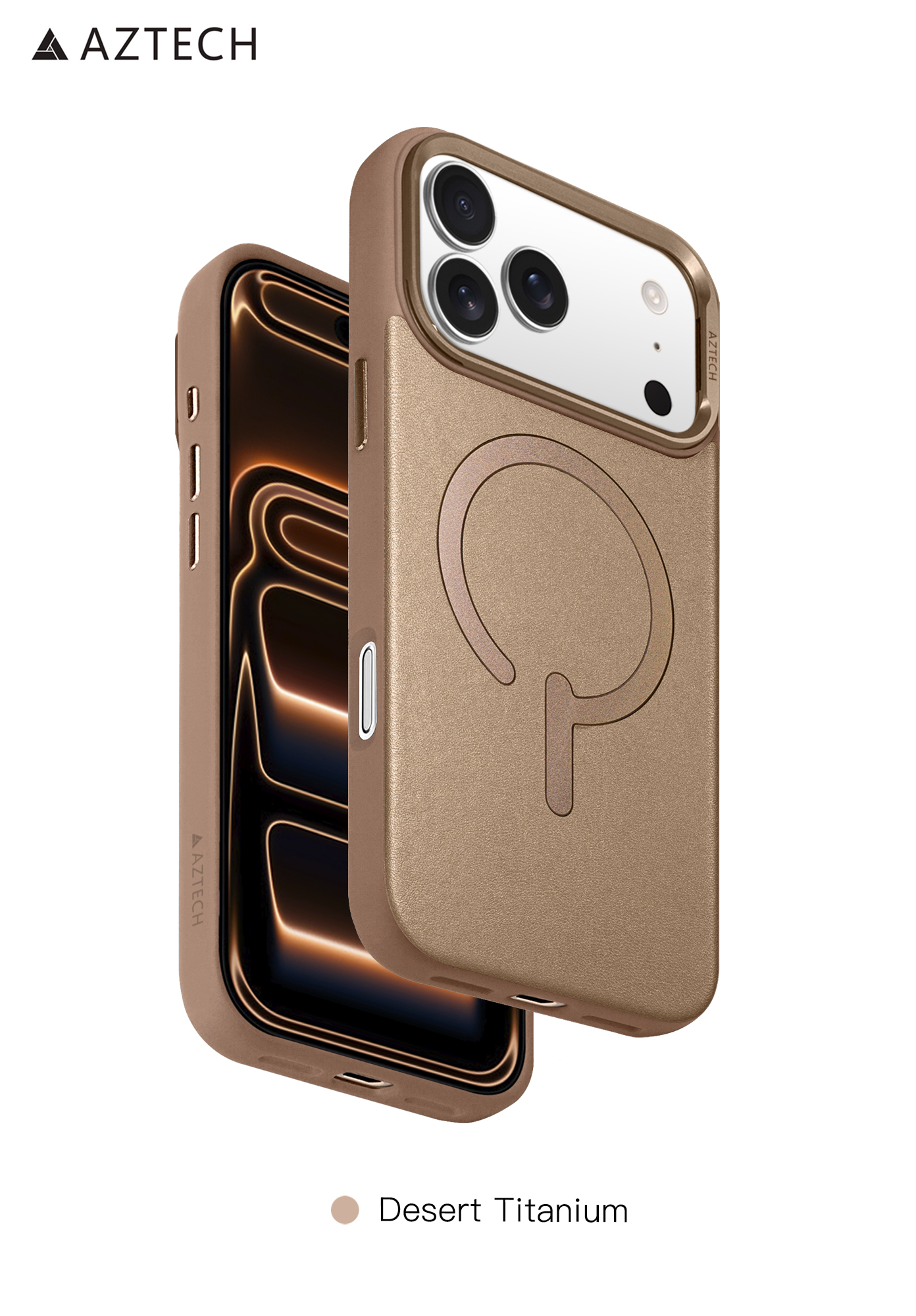 AZTECH Premium Leather Case 17 Pro Desert Titanium - Image 1