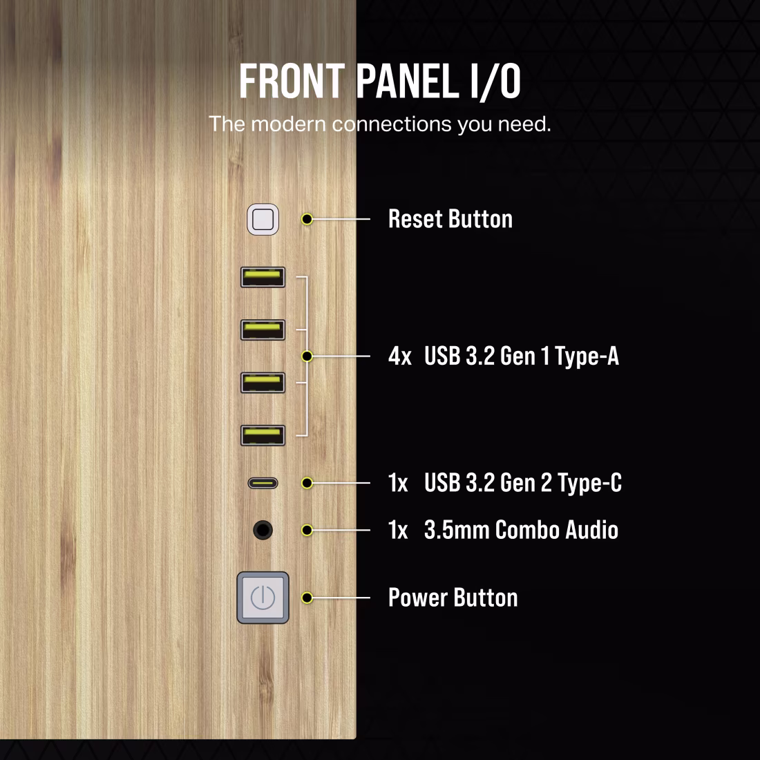 Corsair 6500X Mid-Tower Computer Case, Up to 360mm Radiator & 10x Fan Support, Tempered Glass, Dual Chamber, Modern Front Panel I/O, Wide Cooling Flexibility, White / BambooWood | CC-9011284-WW thumbnail 8