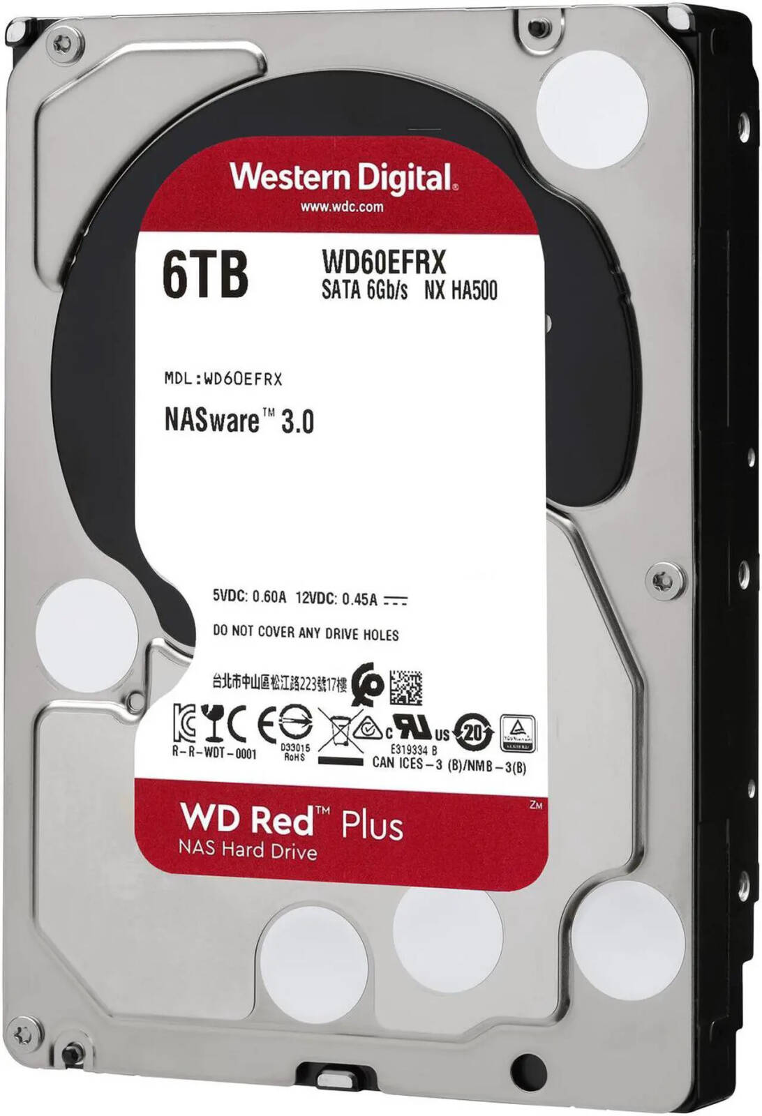 Western Digital Red Plus 6TB 3.5" Internal NAS HDD, 64MB Cache Size, 5400 RPM Speed, SATA Interface, CMR, 1M Hours MTBF, Red | WD60EFRX thumbnail 2