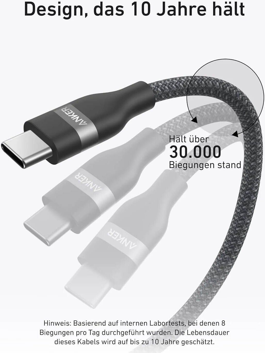 Anker USB-C to USB-C Cable, 240W, 480 Mbps Fast Data Transfer, Soft PCR Braided Exterior, 30,000+ Bend Lifespan, Upcycled-Braided, 6ft Cable Length, Black | A82E2 thumbnail 2