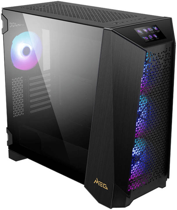 MSI MEG PROSPECT 700R Mid-Tower Gaming PC Case, 4.3" Touch Panel Display, Tempered Glass Side Panel, Vertical GPU Mount, 4x ARGB 120mm Fan, Up to 360mm Radiator, Cable Mgt, Black | 306-7G15R21-W57 thumbnail 3