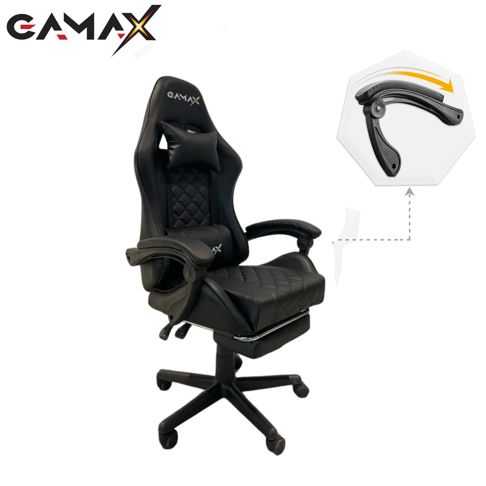 GAMAX GAMING CHAIR MODEL 1-LT001L WITH ARMREST & FOOTREST - BLACK - Image 1