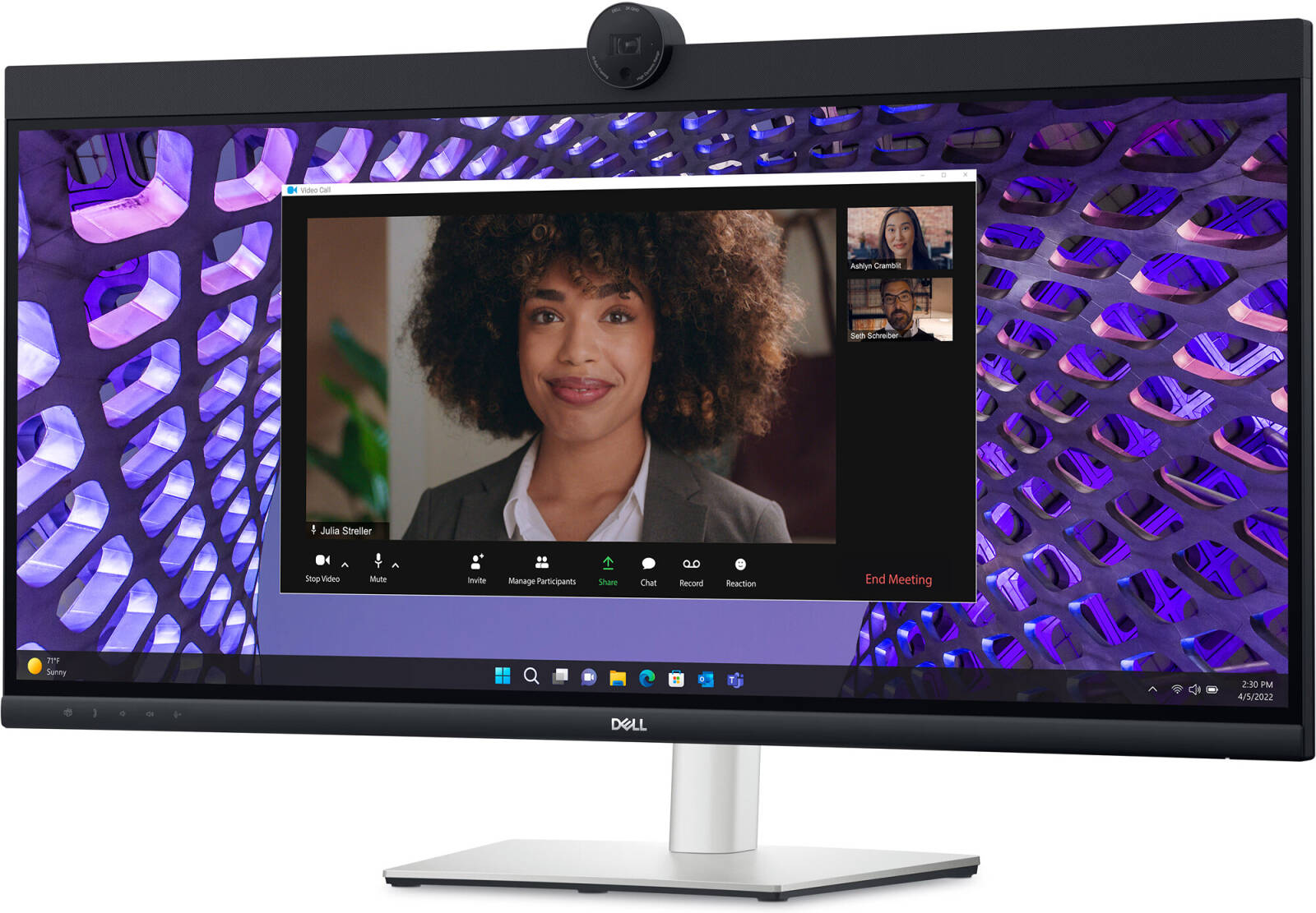 Dell P3424WEB Curved Conferencing Monitor, 34" WQHD IPS Display, 60Hz Refresh Rate, Up to 5ms Response Time, 3800R Curved, Height, Swivel & Tilt Adjustability, Built-In Camera & Speaker | P3424WEB thumbnail 2