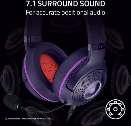 Razer Kraken Kitty V2 Gaming Headphone, 40mm TriForce Driver, HyperClear Cardioid Mic, Unidirectional, Chroma RGB Lighting, USB Type-A Connection, Gengar Pokemon Edition | RZ04-04730300-R3M1 thumbnail 7