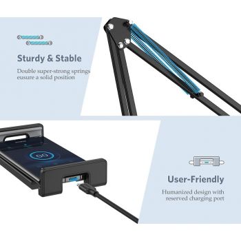 Ugreen 50394 Universal Tablet Holder with Folding Long Arm, 360° Rotating Mount, 180° Adjustable Arms, Compatible for iPhone 13/13mini/13 Pro/13 Pro Max, Black | 50394 thumbnail 4