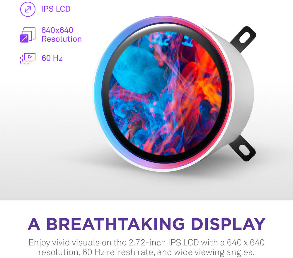 NZXT Kraken Elite 420 RGB, 420mm All-in-One Liquid CPU Cooler with 2.36" Customizable LCD Display, RGB Fans, and CAM Software Integration, White | RL-KR42E-W2 thumbnail 10