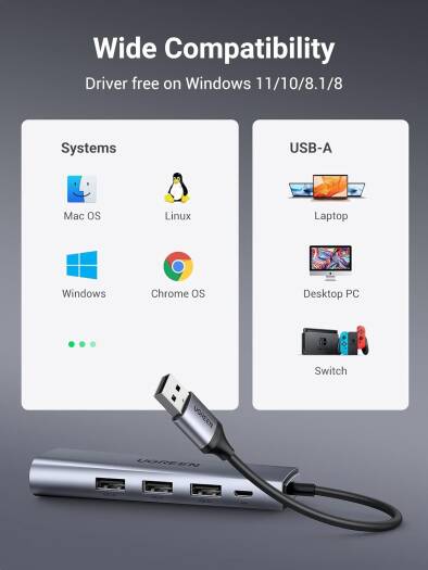 UGREEN 5-in-1 USB 3.0 Hub, 5Gbps Data Transfer Rate, 3x USB 3.0 Type-A, 1x Micro USB, 1x 1Gbps RJ45 Ethernet Port, 2x Intelligent Chips, 20cm Cable Length, Gray | 60812 thumbnail 7