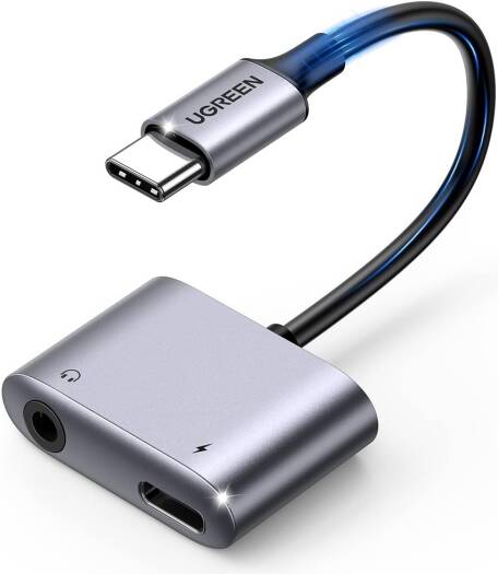 UGREEN 2-in-1 USB-C to AUX 3.5mm Audio With USB-C PD Charger Adapter, Earphone Converter with DAC Chip, 24bit/96Khz, 60W PD, QC 3.0 18W Charging, Wide Compatibility, Grey | 60164 - Image 1
