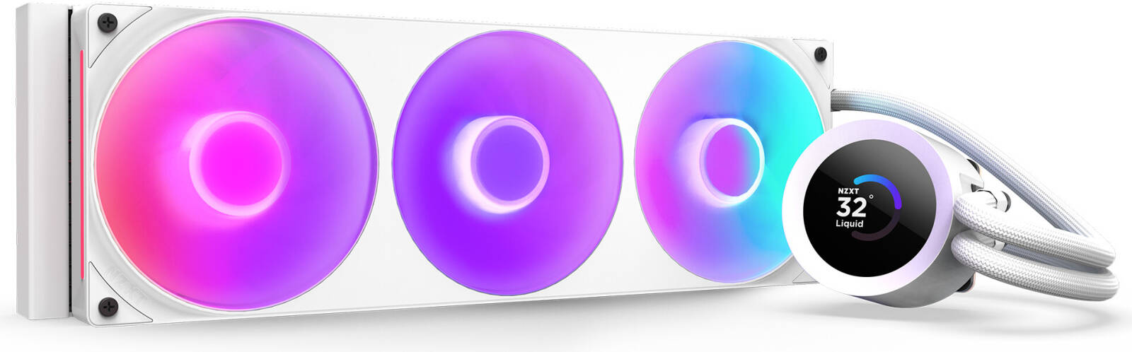 NZXT Kraken Plus 360 RGB Liquid CPU Cooler, 1.54" Transmissive TFT, 262K Color Panel, 360mm Radiator, F360 Fans, 2400 RPM Fan Speed, 75.05 CFM Fan Airflow, White | RL-KR360-W2 - Image 1