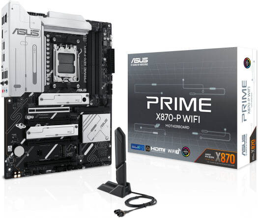 ASUS PRIME X870-P WIFI ATX Motherboard, AMD X870 Chipset, 4x DIMM DDR5 Slots, 192GB Max Memory, Realtek 2.5Gb Ethernet, 4x M.2 Slots, 1x PCIe 5.0, 3x PCIe 4.0 x16, BT 5.4, HDMI | 90MB1IS0-M0EAY0 - Image 1