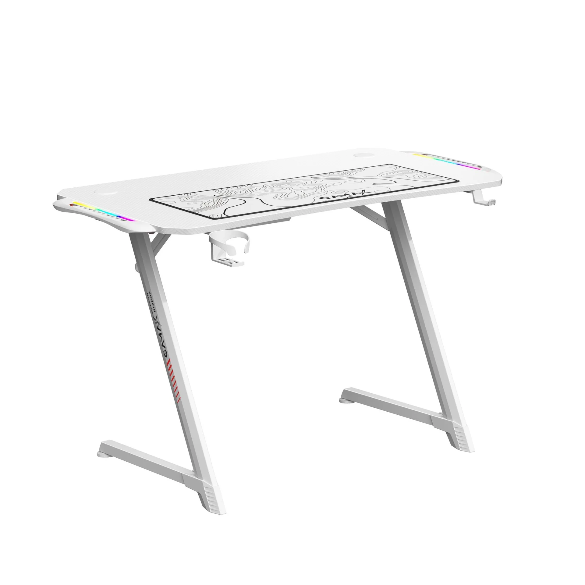 GAMAX Z5-1160 (TD-03)_CARBON FIBER GAMING TABLE 120*60*75CM WITH RGB LIGHT & MOUSEPAD - WHITE thumbnail 4
