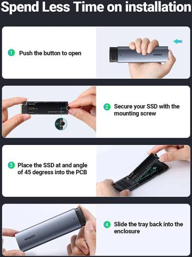 UGREEN M.2 NVMe and SATA SSD Enclosure Reader Adapter, 10Gbps USB C 3.2 Gen2, Thunderbolt 3 Compatible, Tool-Free NVMe External Enclosure Supports M and B&M Keys | 90264 -90541 thumbnail 4