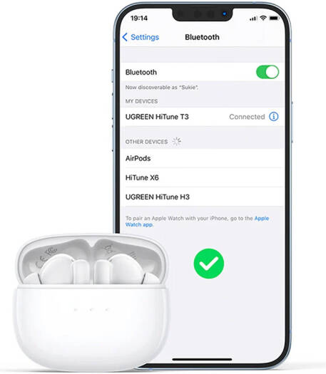 UGREEN HiTune T3 Active Noise Cancelling Wireless Earbuds, Bluetooth V5.2, Upto to 7Hrs Playtime, IPX5 Water Resistant, 1.5Hrs Charging Time, USB-C Charging Port, White | 90206 thumbnail 5