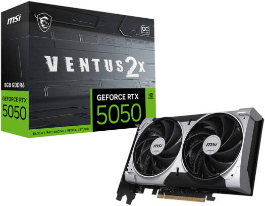 MSI GeForce RTX 5050 8G VENTUS 2X OC 8GB Graphics Card, GDDR6 128-Bit Memory, 2602 MHz Engine Clock, 20 Gbps Memory Clock, 2560 CUDA Cores, PCI Express Gen 5 x16 | 912-V538-010 - Image 1