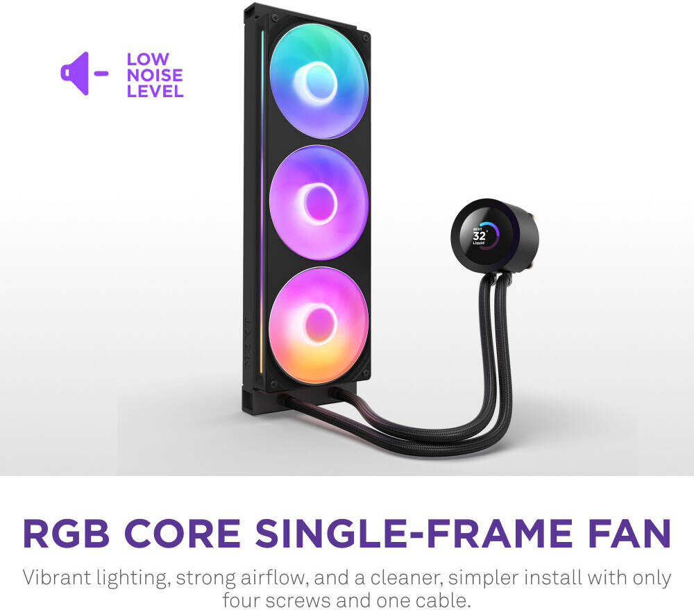 NZXT Kraken Plus 360 RGB Liquid CPU Cooler, 1.54" Transmissive TFT, 262K Color Panel, 360mm Radiator, F360 Fans, 2400 RPM Fan Speed, 75.05 CFM Fan Airflow, Black | RL-KR360-B2 thumbnail 5
