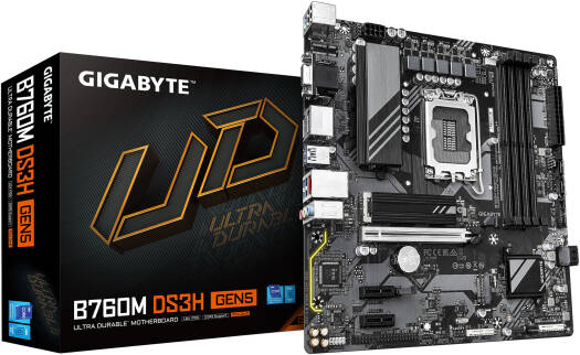 GIGABYTE B760M DS3H GEN5 LGA1700 Micro ATX Motherboard, Intel B760 Chipset, 4x DDR5 DIMM Slots, Up to 256GB Max Memory, 1x PCIe 5.0 x16 with PCIe UD Slot, 2x M.2 Slots | B760M-DS3H-GEN5 - Image 1