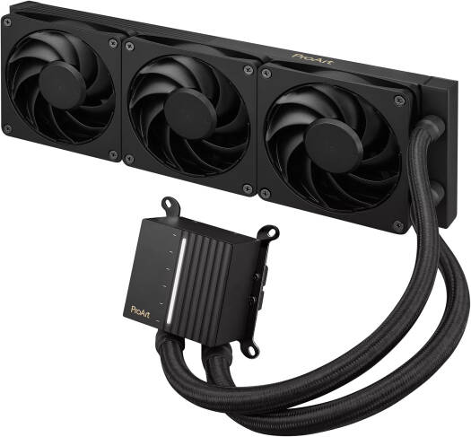 ASUS ProArt LC 360 CPU Liquid Cooler, 360mm Radiator Length, 3x 120mm Alphacool Apex Stealth Metal Fans, 3000 RPM Fan Speed, 68.99 CFM Airflow, Copper CPU Plate, Black | 90RC0120-M0UAY0 - Image 1