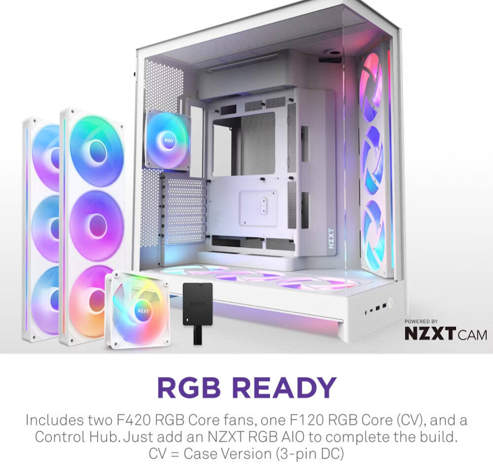NZXT H9 Flow RGB+, Large Dual-Chamber Mid-Tower ATX Airflow Case with RGB and Control Hub, Panoramic Glass, Supports Dual 360mm Radiators, Up to 10 Fans, E-ATX Compatibility, White | CM-H92FW-P1 thumbnail 3