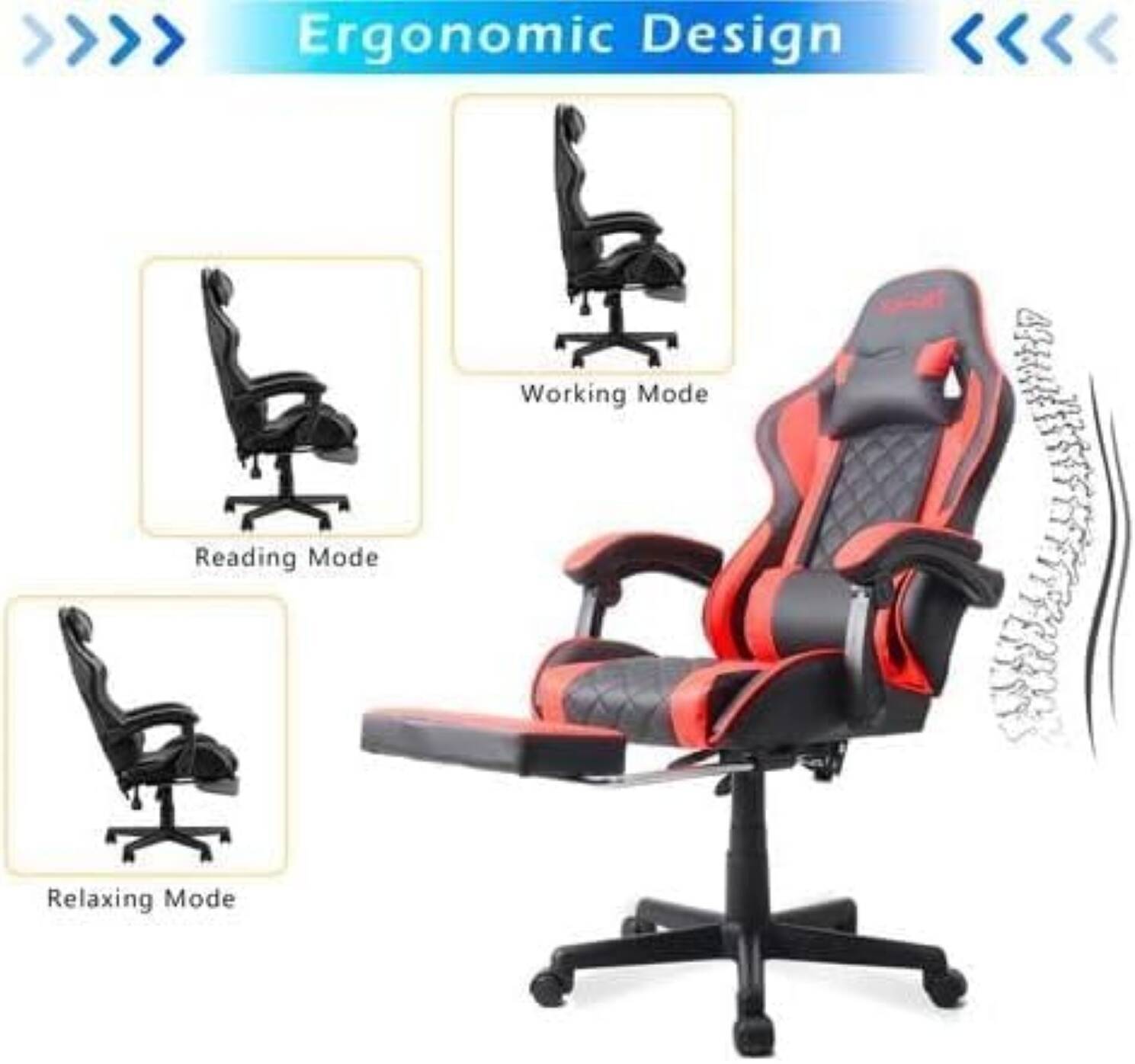 Gamax Ergonomic Gaming Chair with Adjustable Headrest, Linkage Function Armrests, Soft Woven Fabric & Retractable Footrest, Multi-Mode Reclining for Work, Relaxation, and Reading, Blue | 1-LT001L thumbnail 2