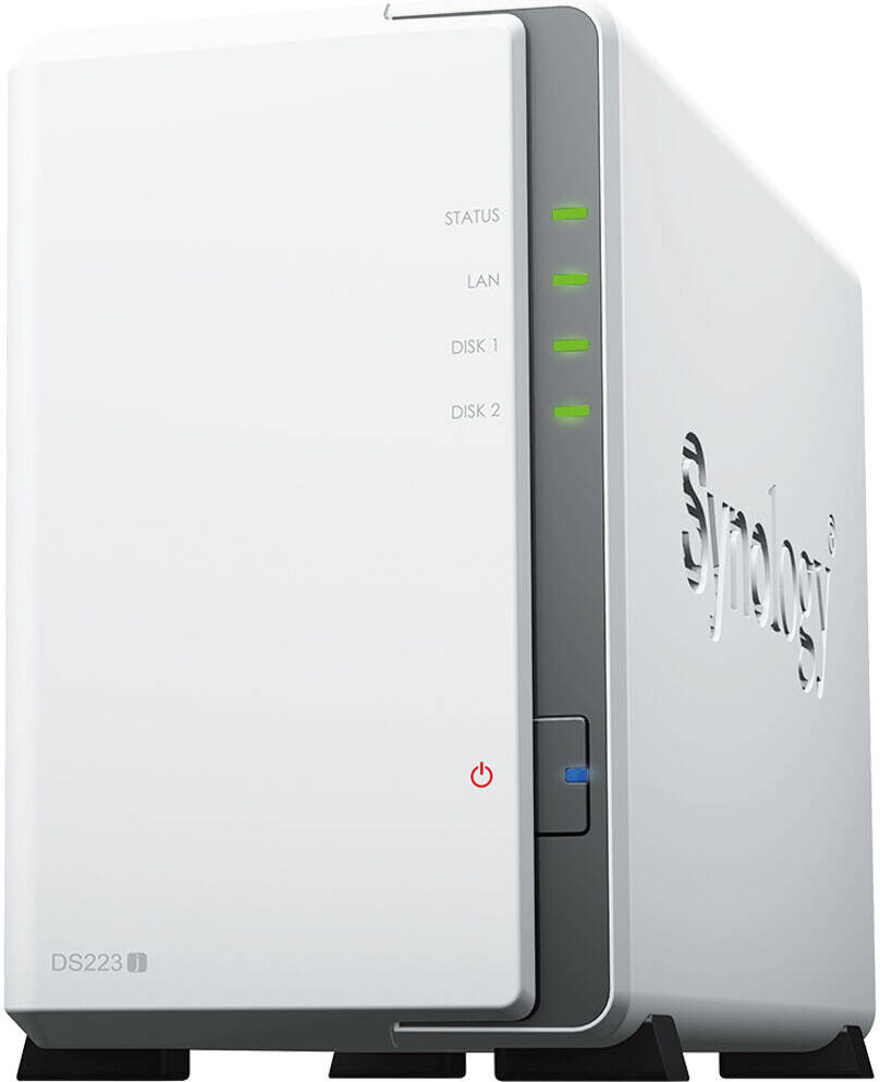 Synology DiskStation DS223j 2-Bay NAS Enclosure, Realtek RTD1619B Quad-Core 1.7 GHz, 1GB DDR4 RAM, 2 x 3.5/2.5" SATA HDD/SSD, Gigabit ETH Port, 2 x USB-A 3.2 Gen 1, White | DS223J - Image 1
