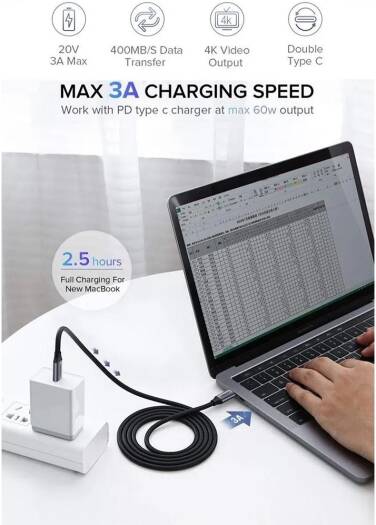 UGREEN USB C to USB C Cable, 5Gbps Data Transfer Rate, Max 20V 3A Power Output, Up to 4K @ 60Hz Display Resolution, PVC Wire Anti-Tensile, 1.5m Cable Length, Wide Compatibility, Black | 50751 thumbnail 9