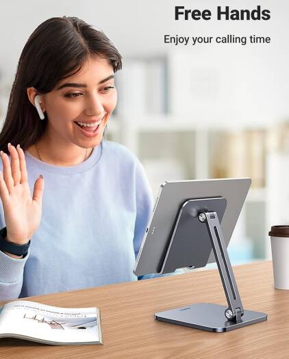 UGREEN Aluminum Adjustable Tablet Stand, Up to 12.9" Compatible Devices, Angle Adjustable, Anti-Slip Design, Aluminum Material, Foldable, Grey | 40393 thumbnail 4