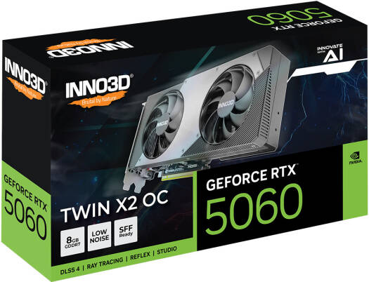 Inno3D GeForce RTX 5060 TWIN X2 OC 8GB Graphics Card, GDDR7 128-Bit Memory, 2280 MHz Base Clock, 28 Gbps Memory Clock, 3840 CUDA Cores, PCI Express Gen 5 | N50602-08D7X-195070N thumbnail 3
