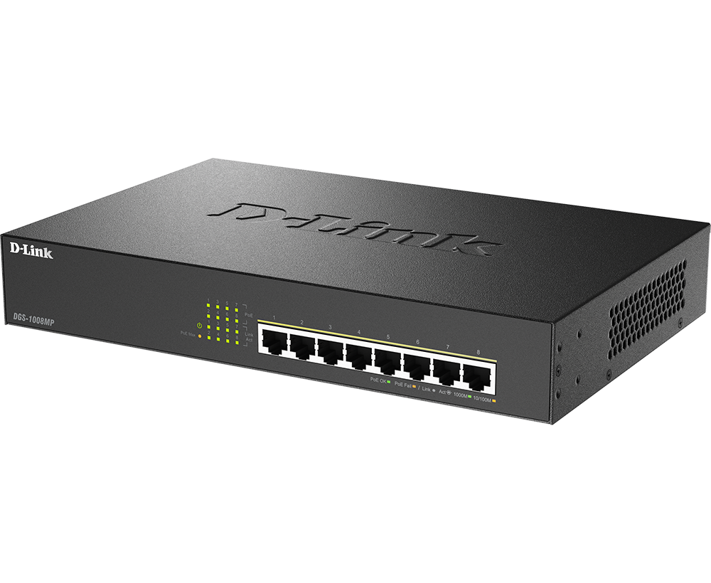 D-Link 8-Port Desktop Gigabit Max PoE Switch, 5 to 14 Ports, 16 Gbps Switching capacity, 8 PoE Ports, Desktop Rackmountable Form Factor, Metal Housing, Black | DGS-1008MP thumbnail 4
