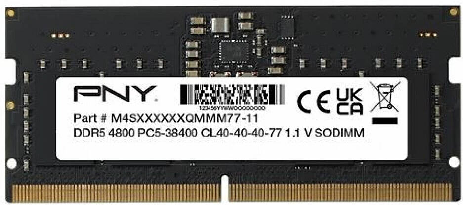 PNY Performance DDR5 Laptop Memory, 16GB Capacity, 4800MHz Speed, CL40 CAS Latency, 1.1 Voltage, On-Die ECC | MN16GSD54800-BLK - Image 1