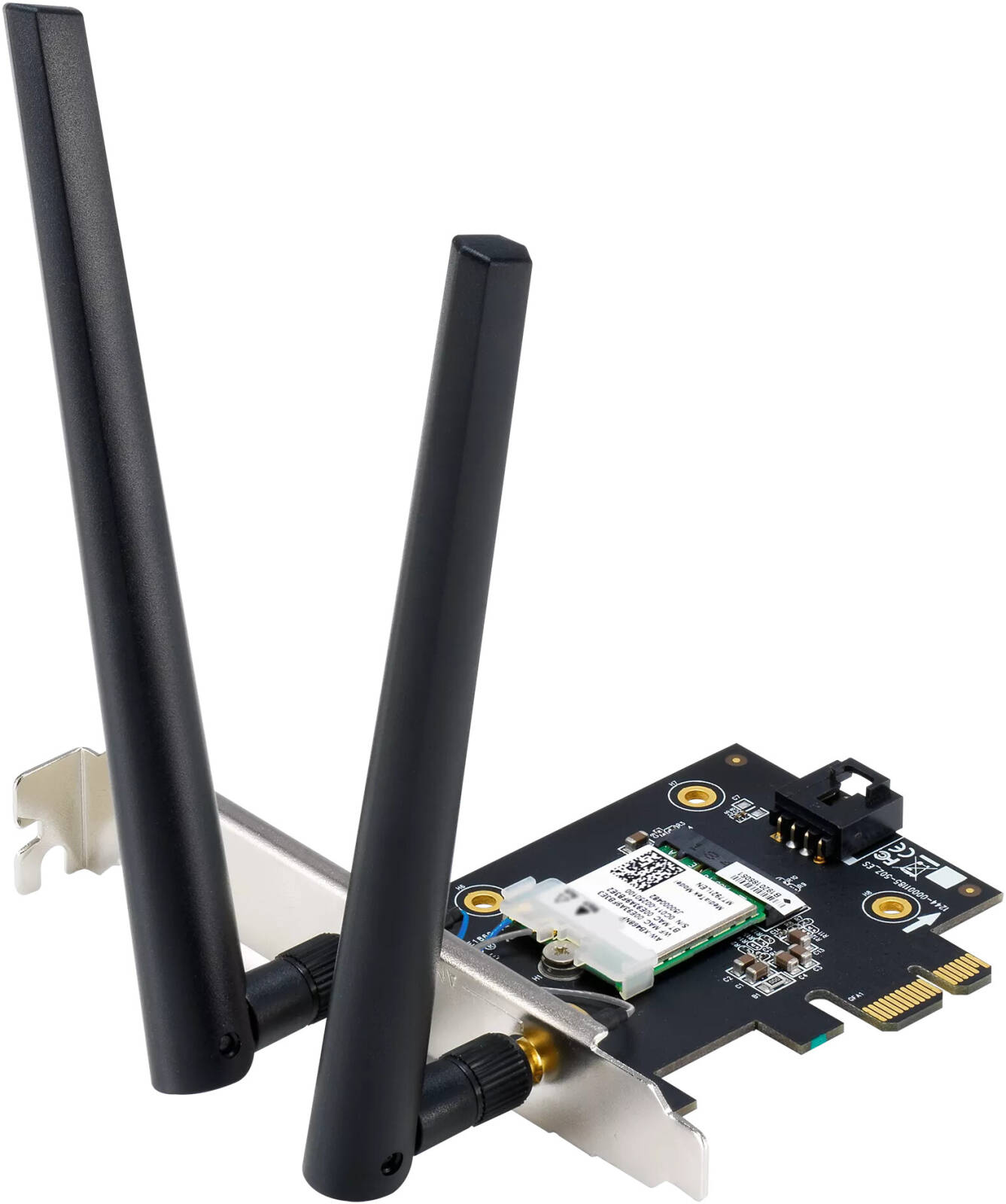 ASUS PCE-BE6500 Adapter, 2.4GHz/5GHz/6GHz Tri-Band, Up to 6452 Mb/s Throughput, 2x Adjustable Antennas, Wi-Fi 7 802.11be & Bluetooth 5.4, PCIe 1x Host Connection, WPA3 Security, Black | PCE-BE6500 - Image 1