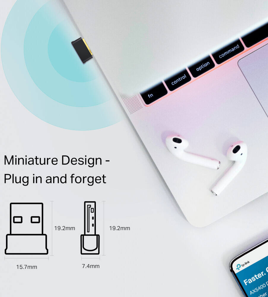 TP-Link Archer T2UB Nano Adapter, Wi-Fi 5 (802.11ac), Up to 633 Mb/s Throughput, 2.4 GHz / 5 GHz (Dual-Band), Bluetooth 4.2, WPA/WPA2/WPA3 Encryption, USB-A 2.0 Connector, Black | T2UB Nano thumbnail 4