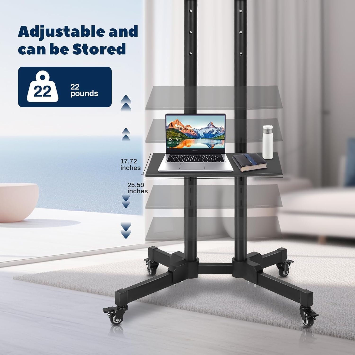 AZTECH 32"-75" Portable Trolley Stand, 50Kgs Load Capacity, LITE Series thumbnail 4