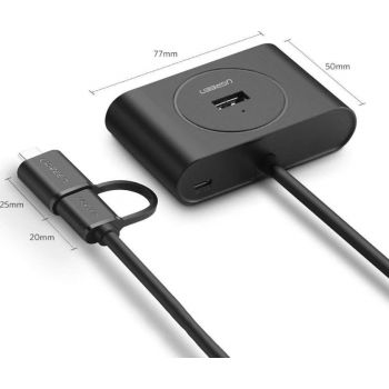 Ugreen 40850 USB 3.0 Hub With USB-C Port, 1m Cable Length, LED Indicator, Compatible with Windows 10/8/8.1/7/ Vista / XP and Mac OS X, Linux, Black | 40850 thumbnail 2