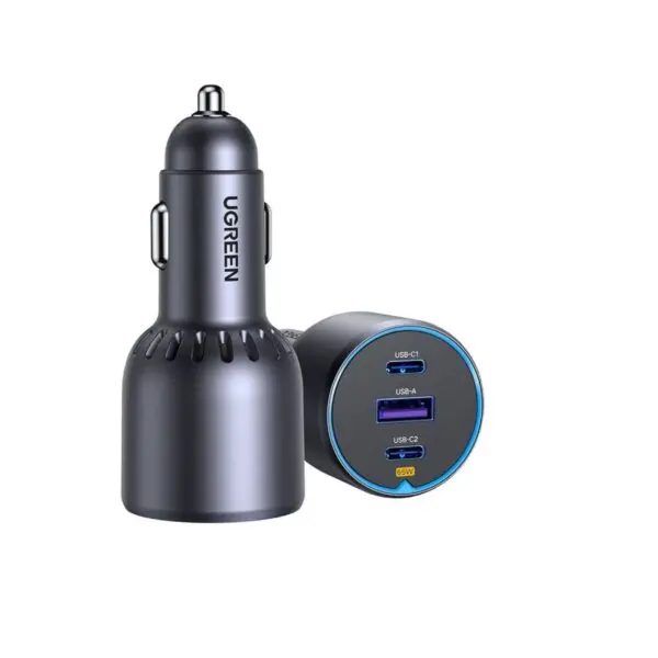 UGREEN 75W 3-PORT 1A 2C PD FAST CAR CHARGER GRAY - Image 1